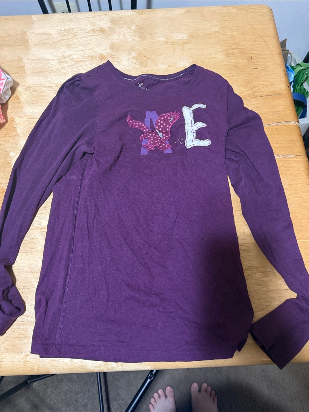 American Eagle Outfitters Purple Long-Sleeve Graphic Tee
